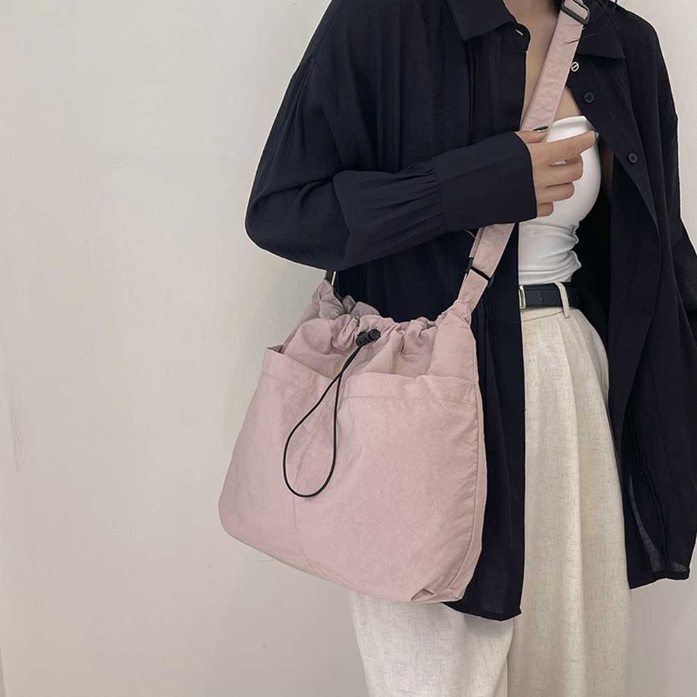 New Nylon String Bucket Bags Korean Style Drawstring Soft Crossbody Bag Large Capacity Casual Shoulder Bag Fashion Women's Bag