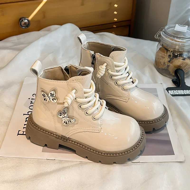 Autumn Girl Boots New Butterfly Girl Shoes Versatile Trendy Kid Shoe Cute Comfort Winter Boot Simple Daily Princess Leather BootXJ241206