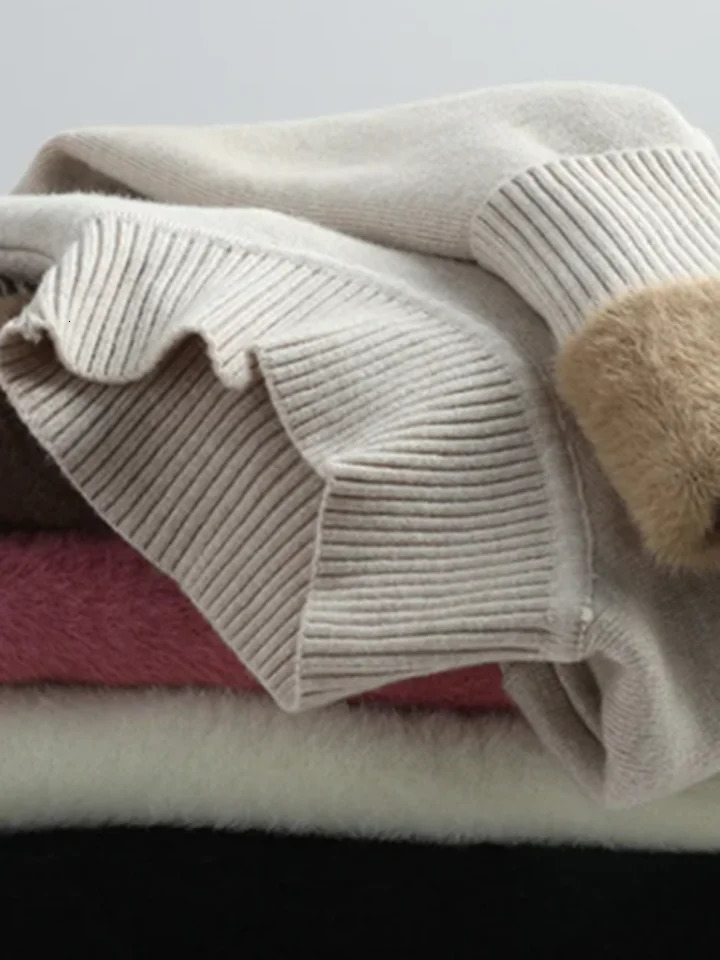 Slim Plush Half Turtleneck Sweaters Womens Knitwears Velvet Warm Jumper Elastic Thick Knitted Pullovers Soft Fleece Suete 241107