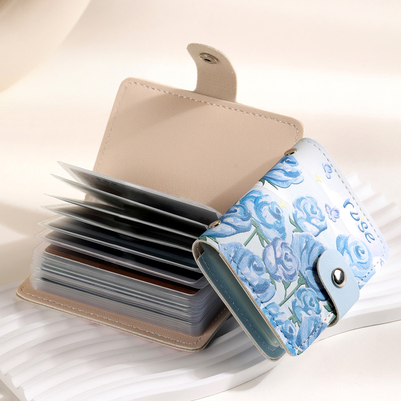 Large Capacity Retro Oil Painting Card Storage Bag For Women Multi-card Slot Driving License Clip Card Slot Coin Purse Compact
