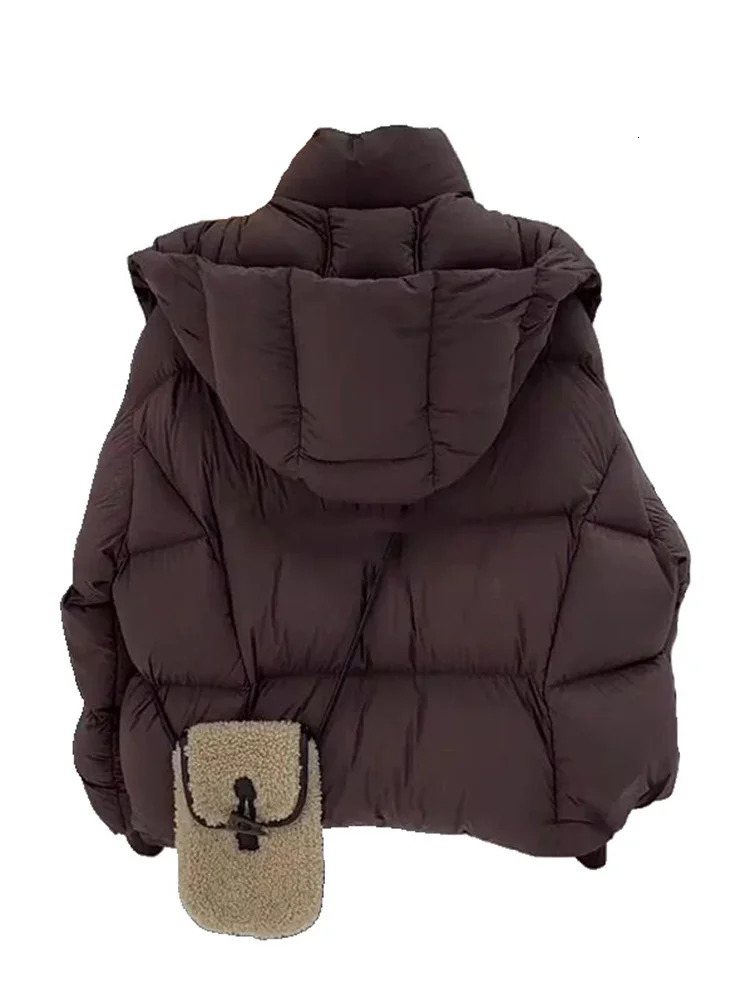 Womens Brown Jacket Parkas Warm Thick Long Sleeve Paddle Coat Fashion Turtle Neck Coat 2000s Winter Clothing 241107