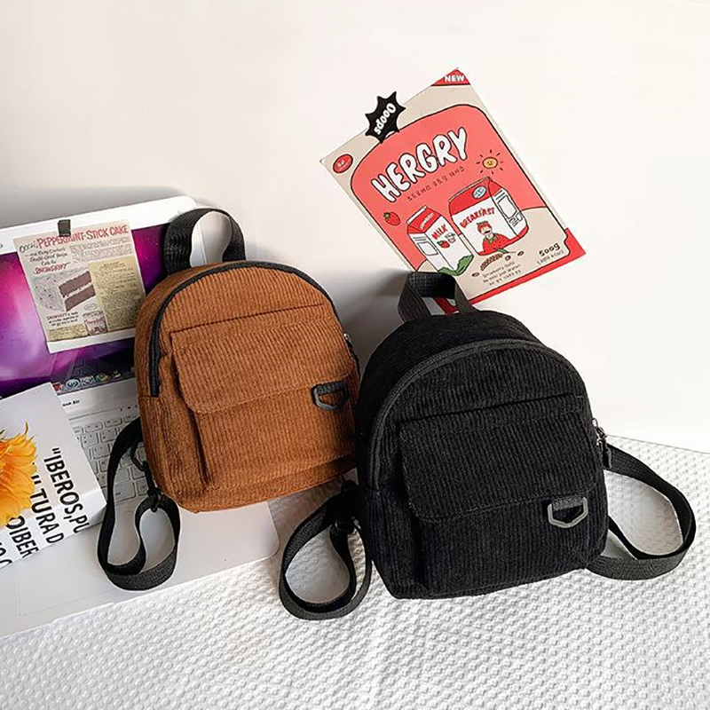 Women's Mini Backpack Fashion Solid Color Corduroy Small Simple Casual Traveling Large Capacity Durable Female's Schoolbag