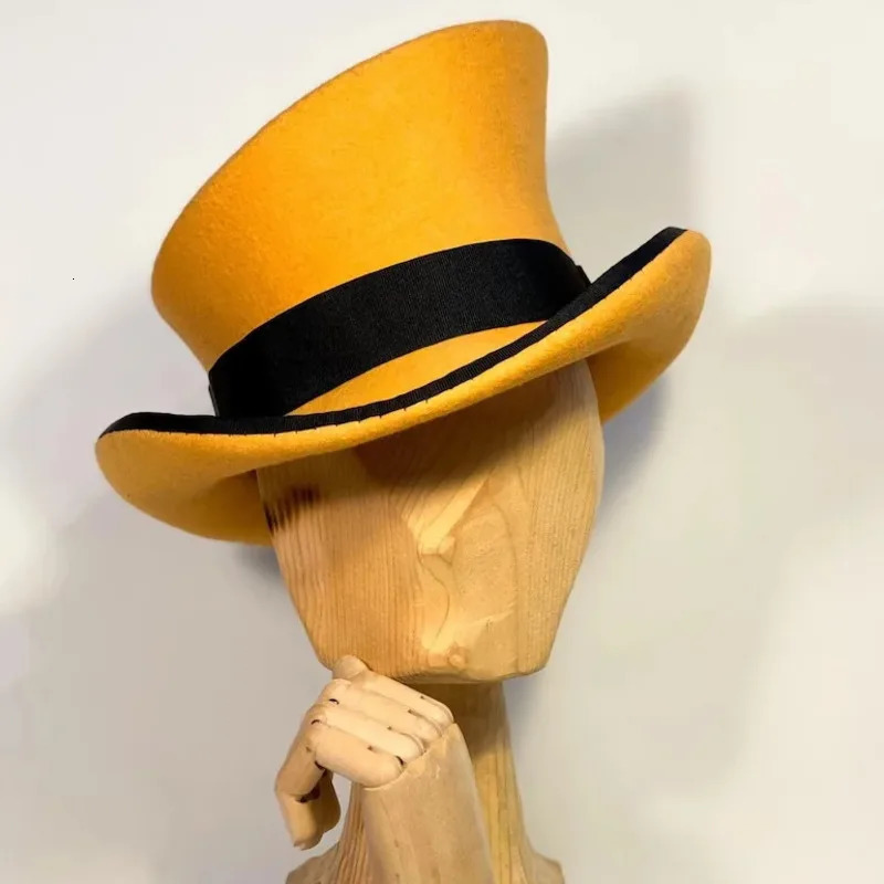 Cashmere hat asymmetrical top hat wool hat womens fashion hat ribbon hat steampunk hat wood clothing hat party hat 241106