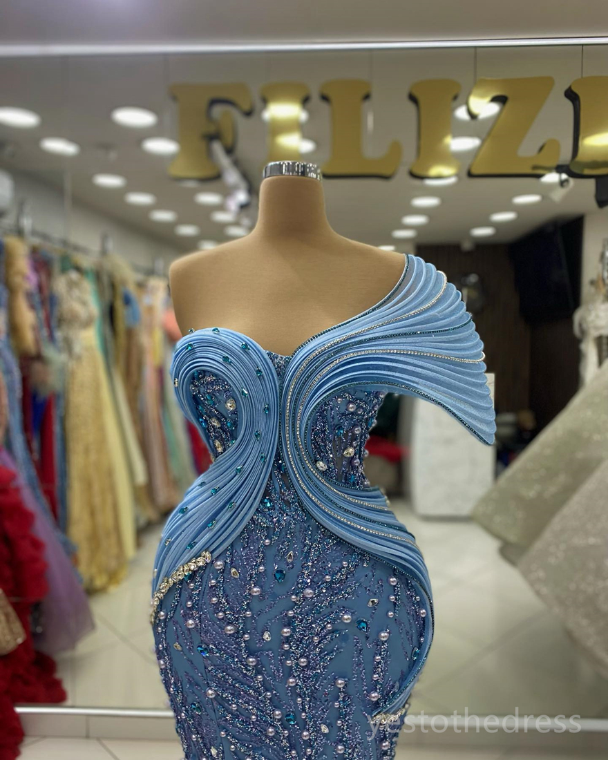 2024 Plus Size Prom Dresses For Special Occasions Formal Dresses Mermaid One Shoulder Beaded Lace Pearls Crystals Birthday Party Gowns Reception Dress
