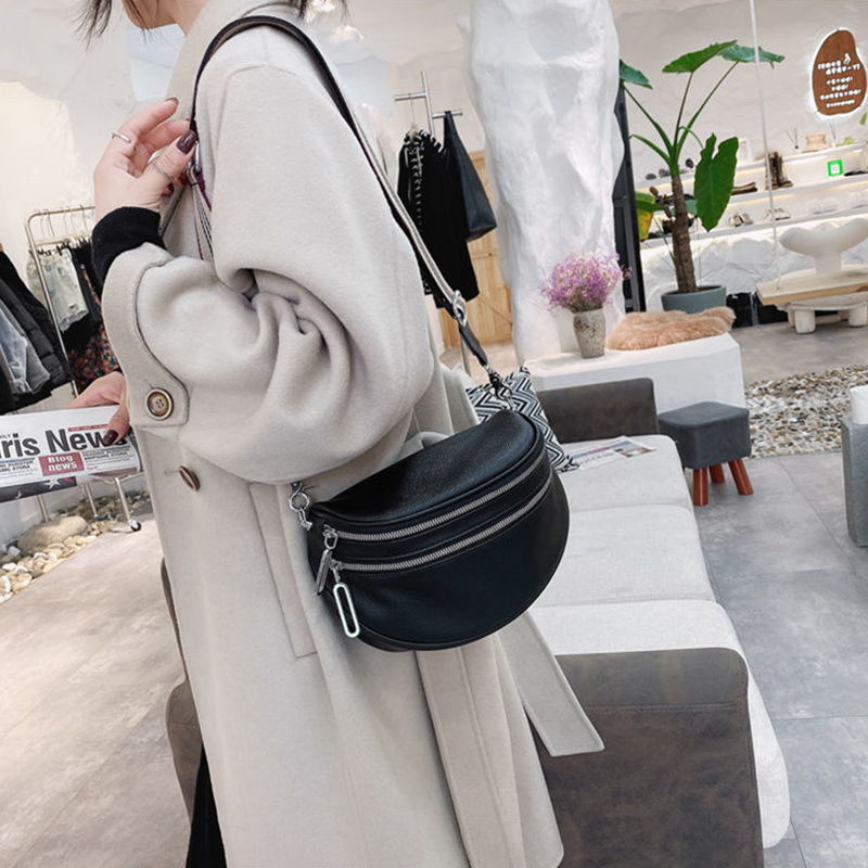 Simple Style Women Shoulder Bags Large Capacity Saddle Crossbody Bag Purse Black PU Leather Female Handbag Clutch Packs