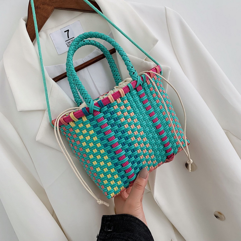 Handmade Women's Shoulder Bag Plastic Woven Small Handbag Rattan Straw Beach Bags Female Messenger Crossbody Bag Travel Tote Ha
