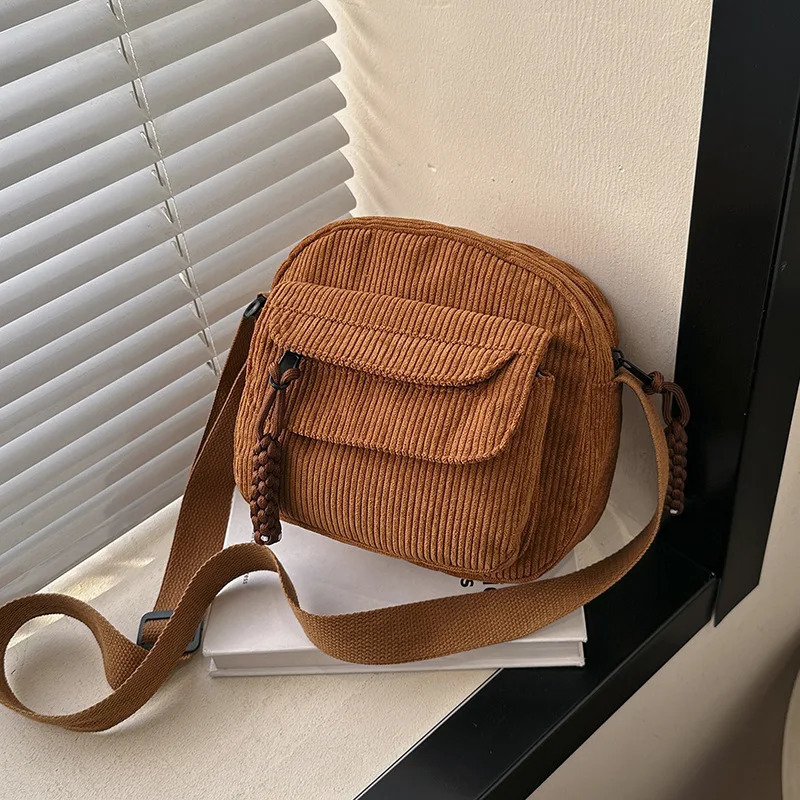 Corduroy Womens Small Shoulder Bag Teenager Girl Crossbody Bolsa Cute Tote Student Street Korean Harajuku Messenger Bags 241106