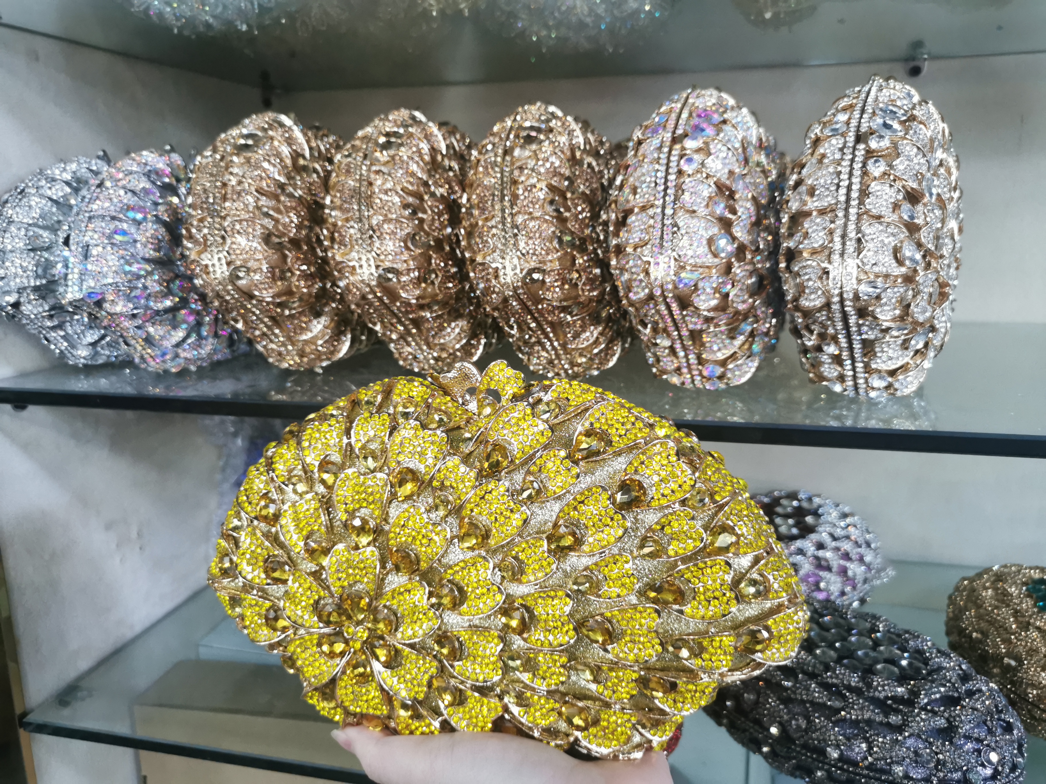 Women Blue/Green/Gold Color Crystal Diamond Clutches Bags Evening Bag Bridal Purses Handbags Rhinestones Party Clutch Purse Bags