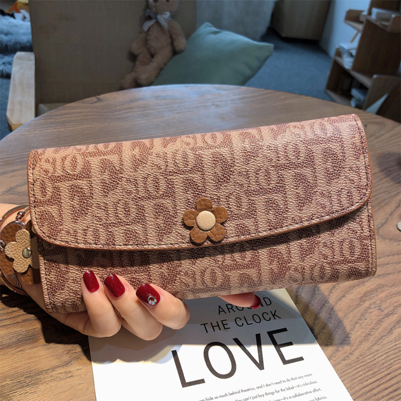 Luxury Style Women Long Wallet Genuine Leather Envelope Clutch Designer Inspired Purse with Letter Pattern Cowhide Flower Decoration Phone Holder Eleg