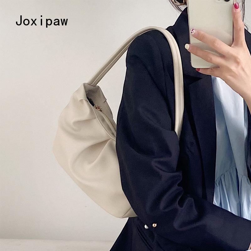 Vintage Large Capacity Pleated Shoulder Bag for Women Fashion Simple Solid Pu Leather Handbag 2022 New Trendy Casual Female Bag