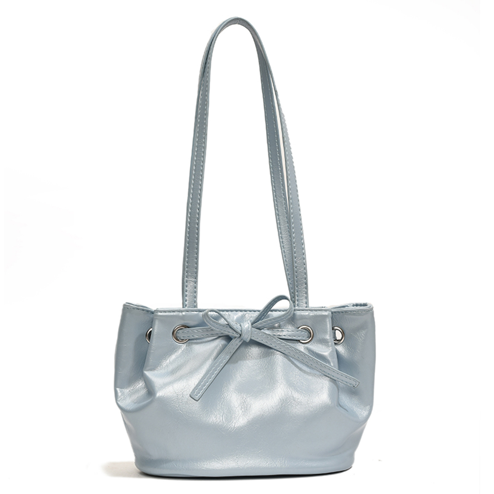 Women Simple Tote Purse Large Capacity PU Bow Underarm Bag Stylish Armpit Bag Solid Color Simple Bucket Tote for Party Vacation