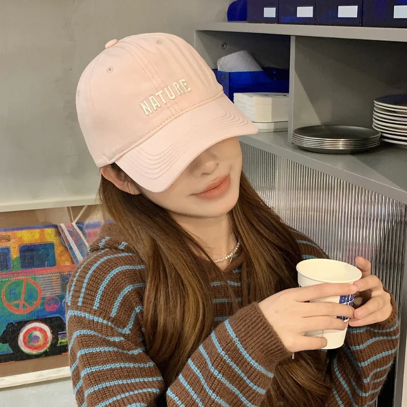 Korean Spring/Autumn Hats with Inlaid Letters Cotton Baseball Hats Street Versatile Curved Bury Hats 241107