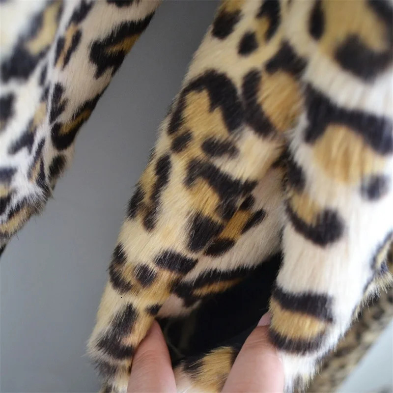 Womens Winter Fur Coat European Long American Sexy Leopard Rabbit Coat Autumn Fashion Artificial Mink Jacket 241107