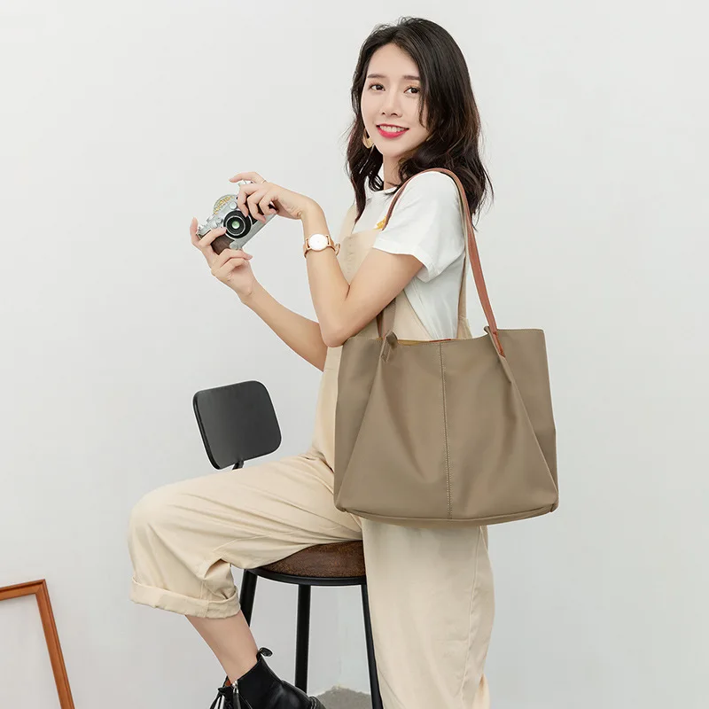 2024 Korean Nylon Canvas Women's Shoulder Tote Large Oxford Cloth Female Simple Strap Handbag Ladies Business Top Handle Bag