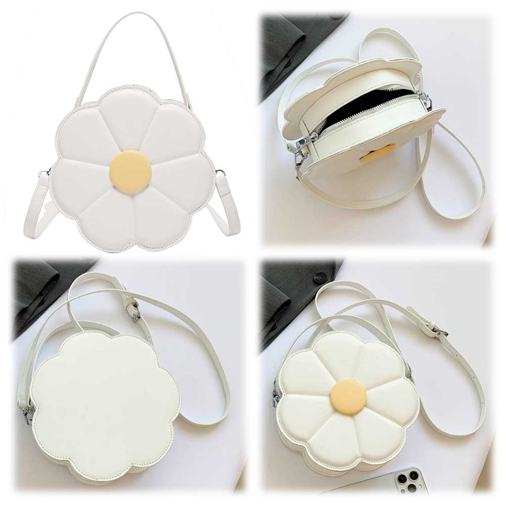 Flower Shaped Fashion Handbag PU Leather Top Handle Bag Cute Shoulder Purse with Double Zipper for Women and Girls
