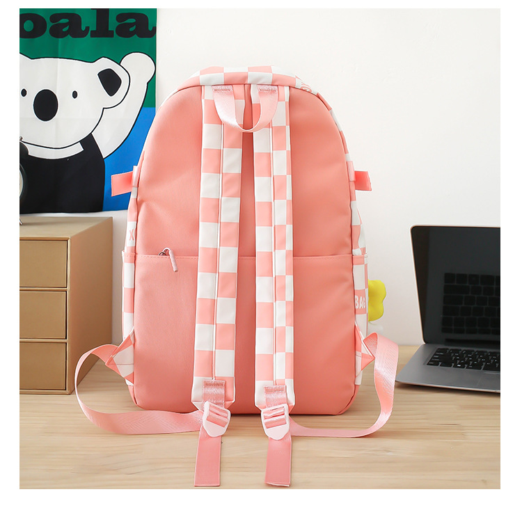 4 Pcs Set Women Backpack Harajuku Laptop Canvas plaid School Bags For Teenage Girls Kawaii College Student Kid Book Bag Rucksack
