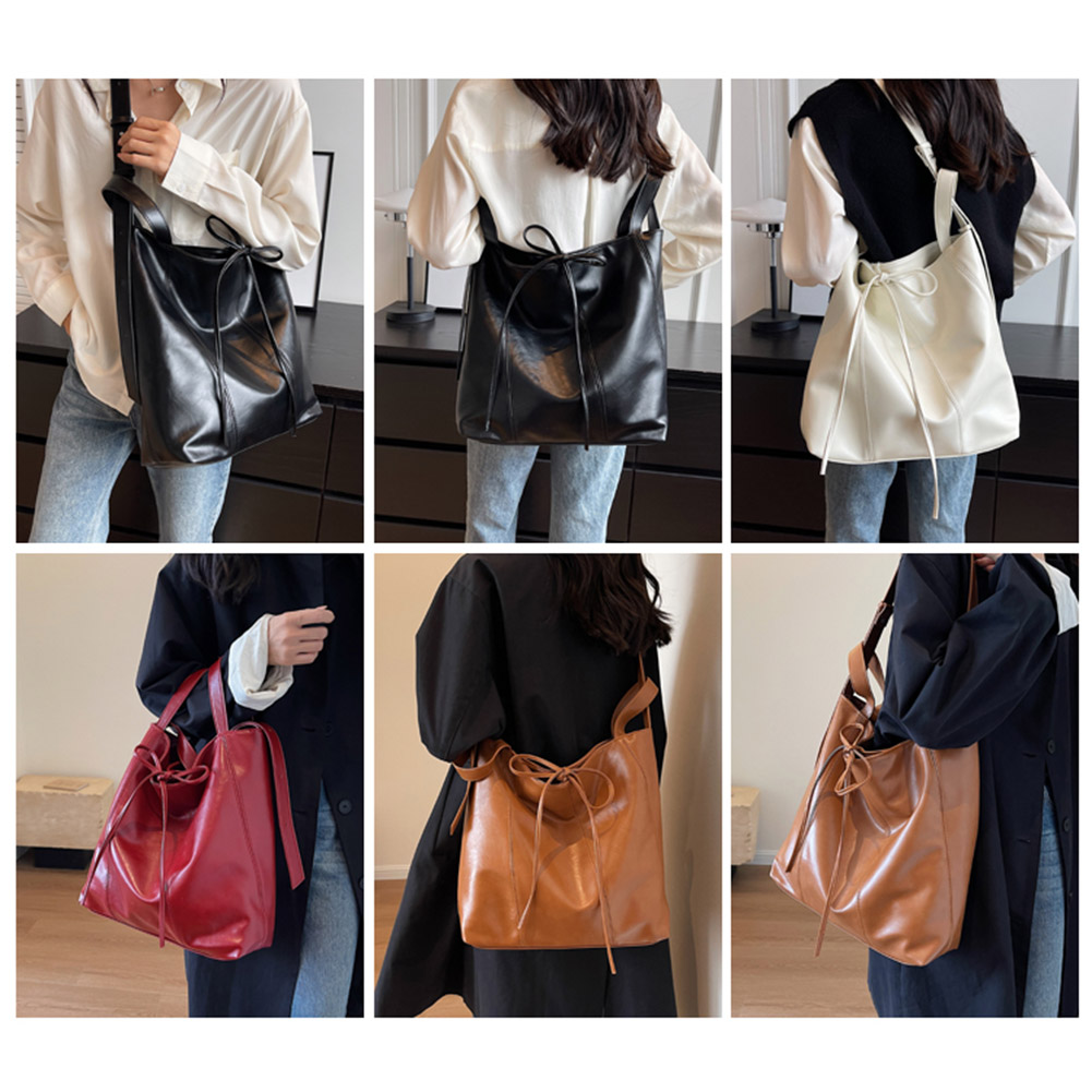 Retro PU Leather Underarm Bag Large Capacity Casual Shoulder Purse Stylish Bowknot Satchel Purse Hobo Bag for Women and Girls