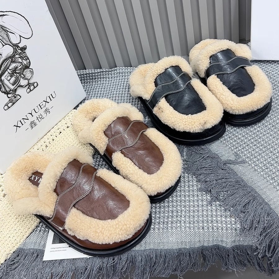 Women's Lamb Fur Face Home Velvet Cotton Slippers Free Shipping.
