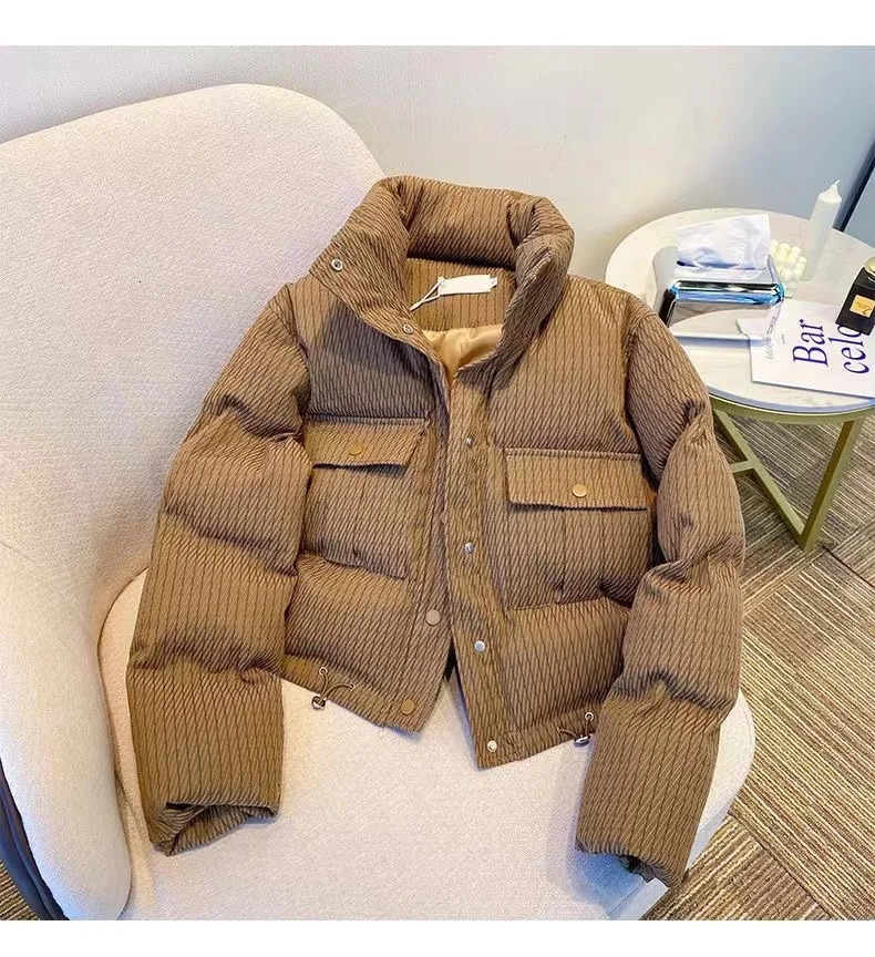 Korean Fashion Park Winter Coat Womens Stand Collar Short Thick Cotton Casual Loose Jacket Top Coat 241107