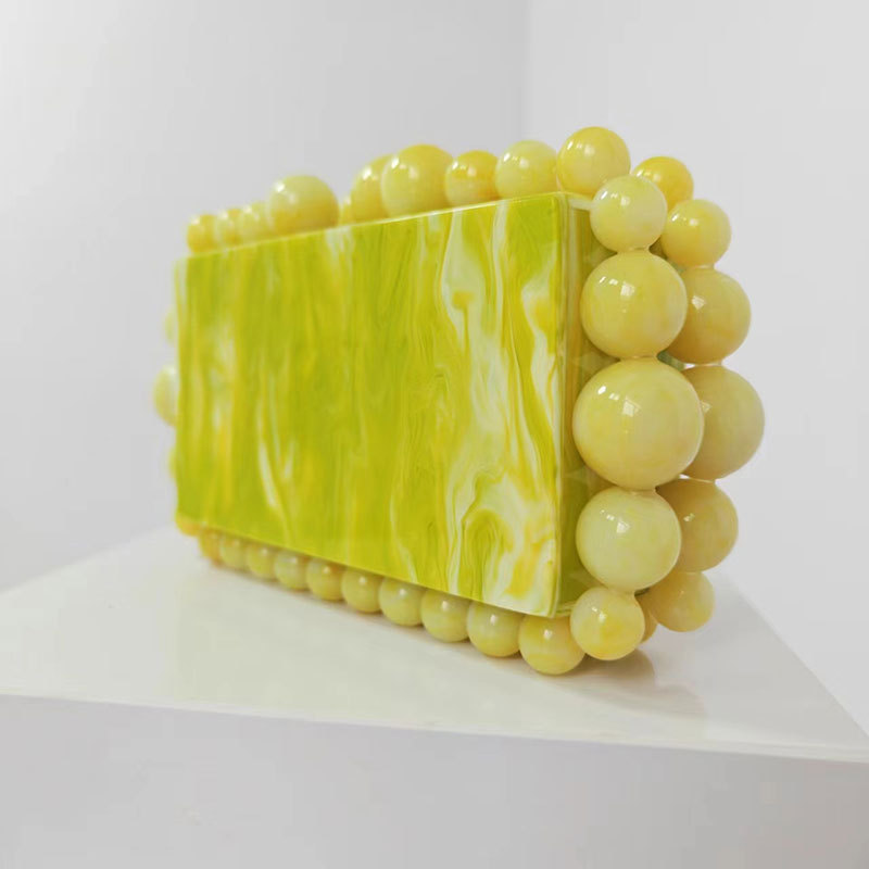 Evening Bag Acrylic Marble Crossbody Box Shoulder Bags Clutch Amber Bead Small Square Yellow Women's Cosmetic Underarm Handbags