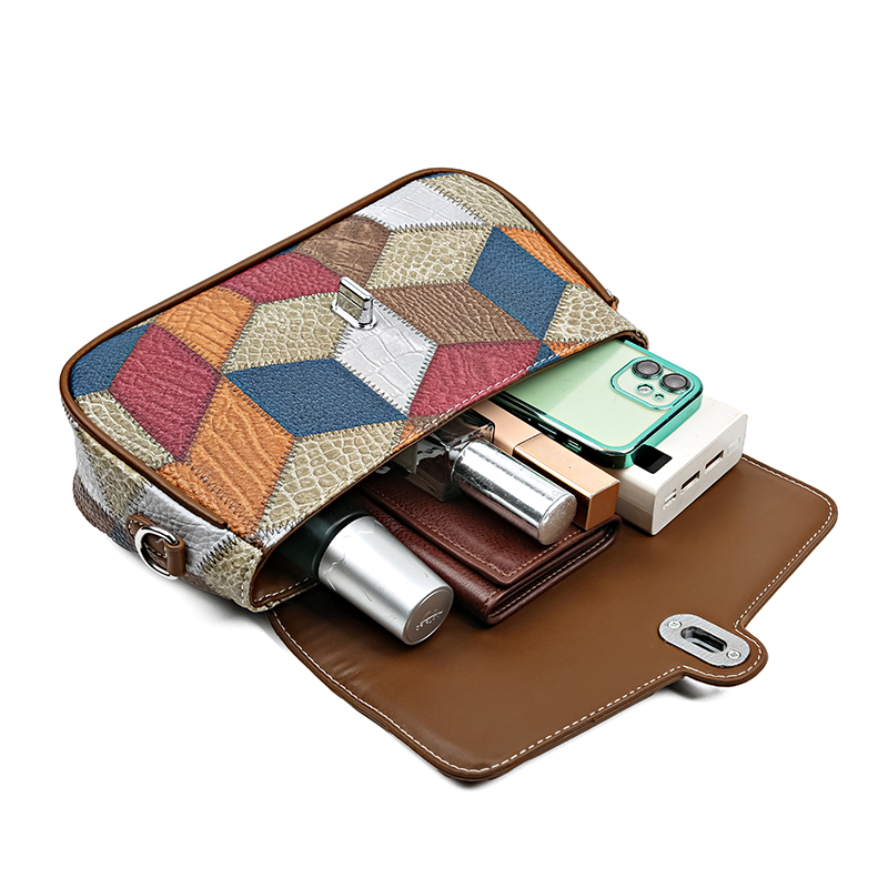 Ladies Messenger Bag New Solid Color Splicing New Trendy Wide Shoulder Strap Small Square Bag Retro Casual Simple Crossbody Bag