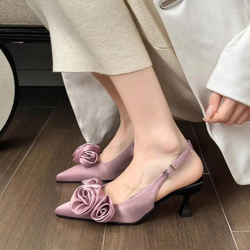 Casual Shoes Womens Spring Autumn 2024 Style French Pointed Flat Sandals High Heel Socialite Single Shoe Rubber Upper