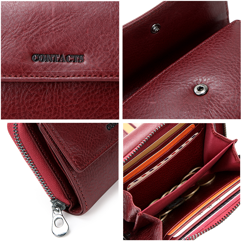 Contact'S 100% Genuine Leather Fashion Women Wallets Trifold Design Money Bag Zipper Small Coin Purse for Girls Card Holder Bags