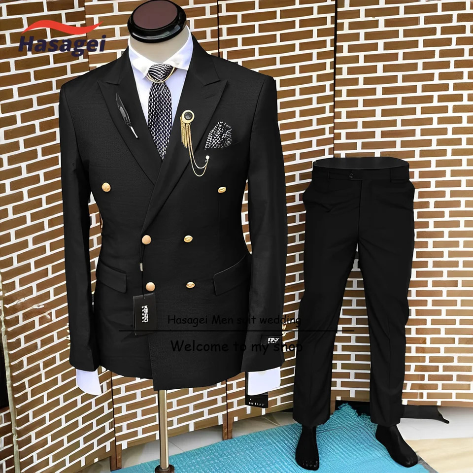 Mens wedding evening gown double-layer jacket and pants 2-piece set business jacket gold button set grooms set 241106