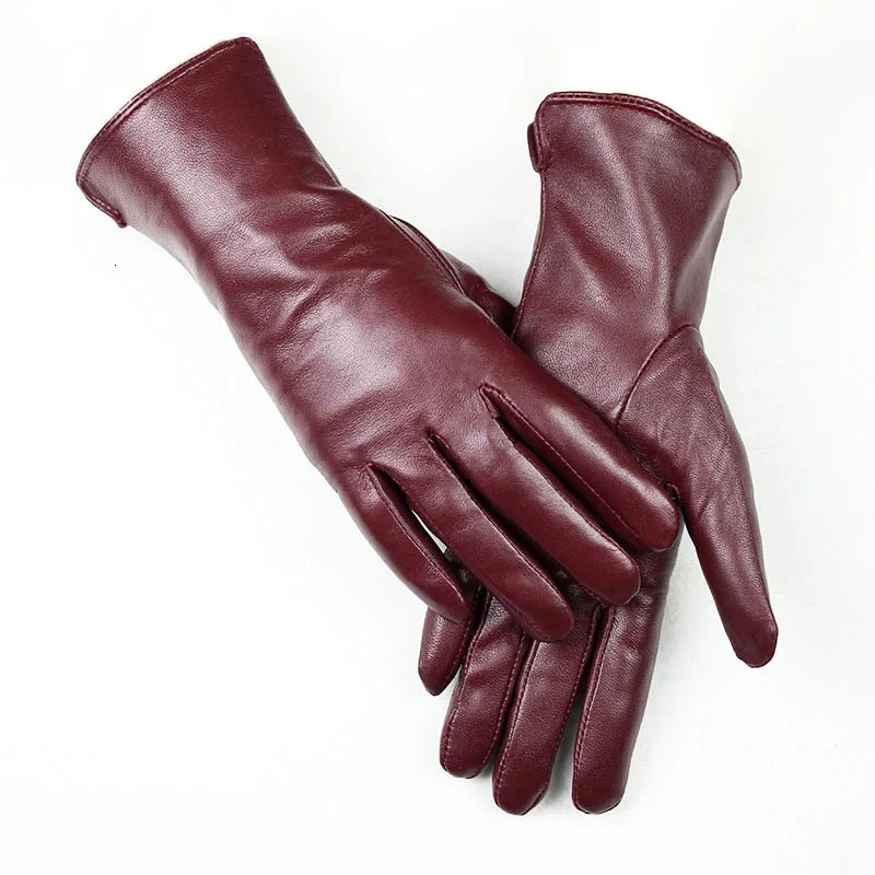 Womens Sheepskin Gloves Fashion Colorful Leather Simple Style Wool Lining Spring and Autumn Warm Finger Gloves 241106