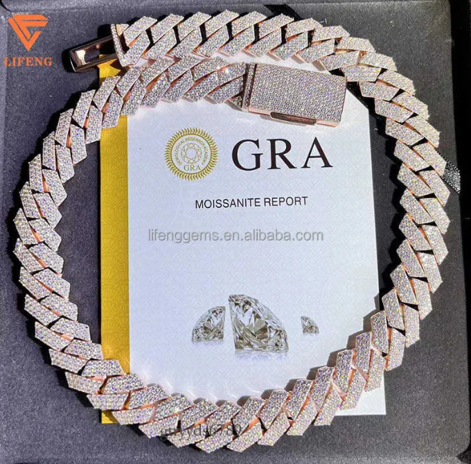 Fashion Design Solid Sier Gra Moissanite 18mm 20mm Wide Iced Out Pendant Necklace Cuban k Chain for Rapper