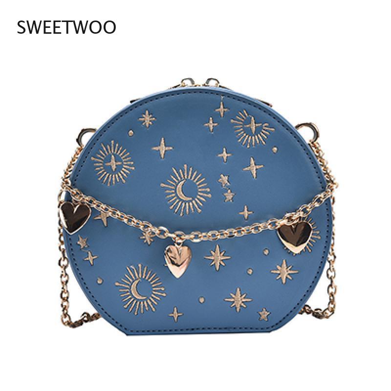 Fashion Starry Sky Round Bags Women Crossbody Bag Luxury Chain Circular Shoulder Bag Lady Small Embroidery Women's Handbag 2020