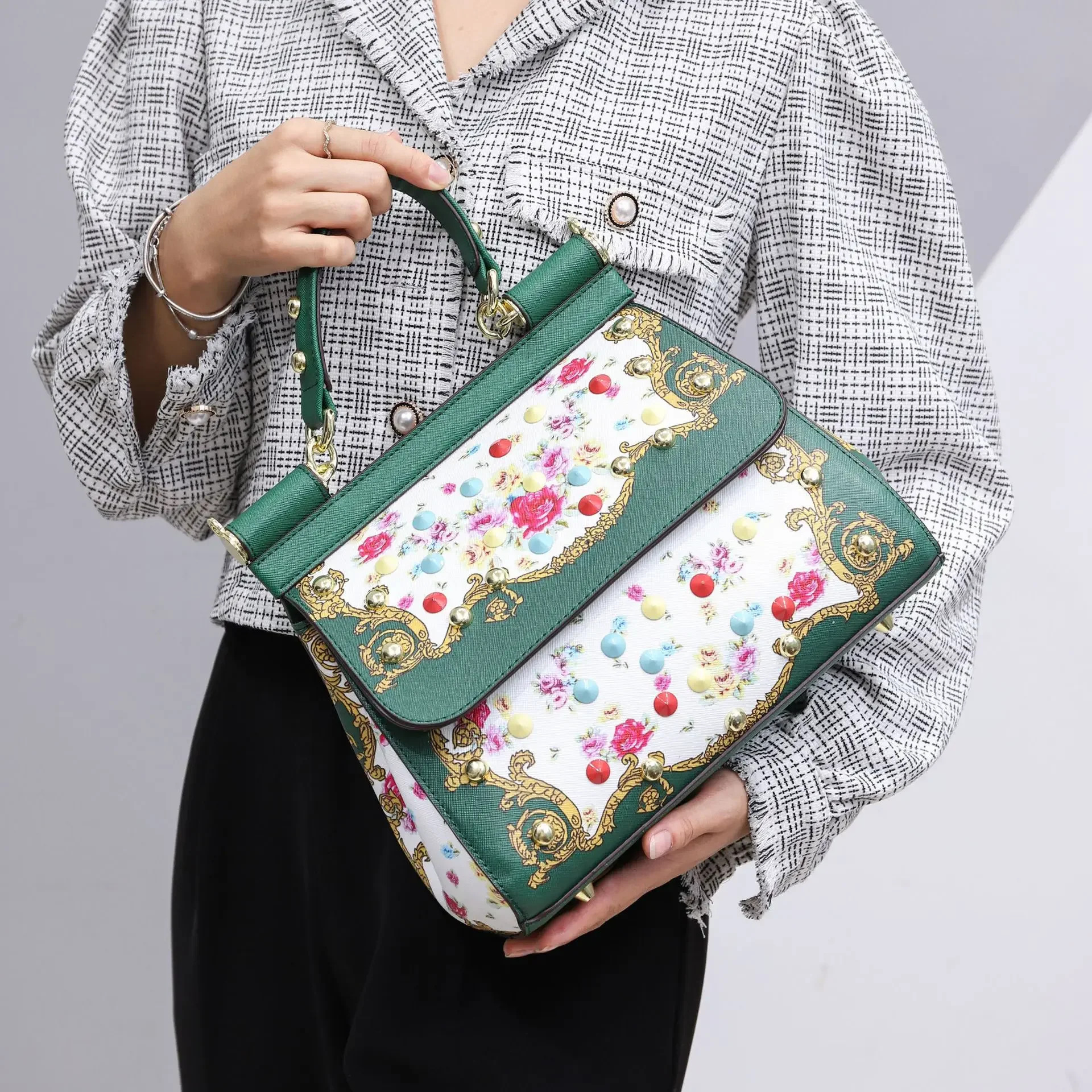 Italian Print Travel Ral Texture Leather Designer Shopping Brand Bag Women's Handbag
