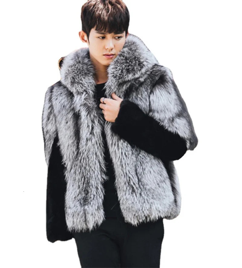 mens jacket silver brown faux mink coat mens winter coat white super warm fur hooded shorts 241107