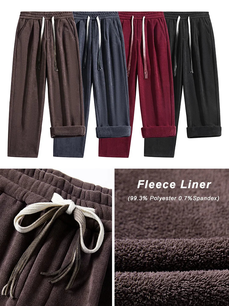 Winter Thick Warm Fleece Sweatpants Men Korean Fashion Elastic Waist Wide Leg Loose Straight Trousers Male Thermal Jogger Pants 241104