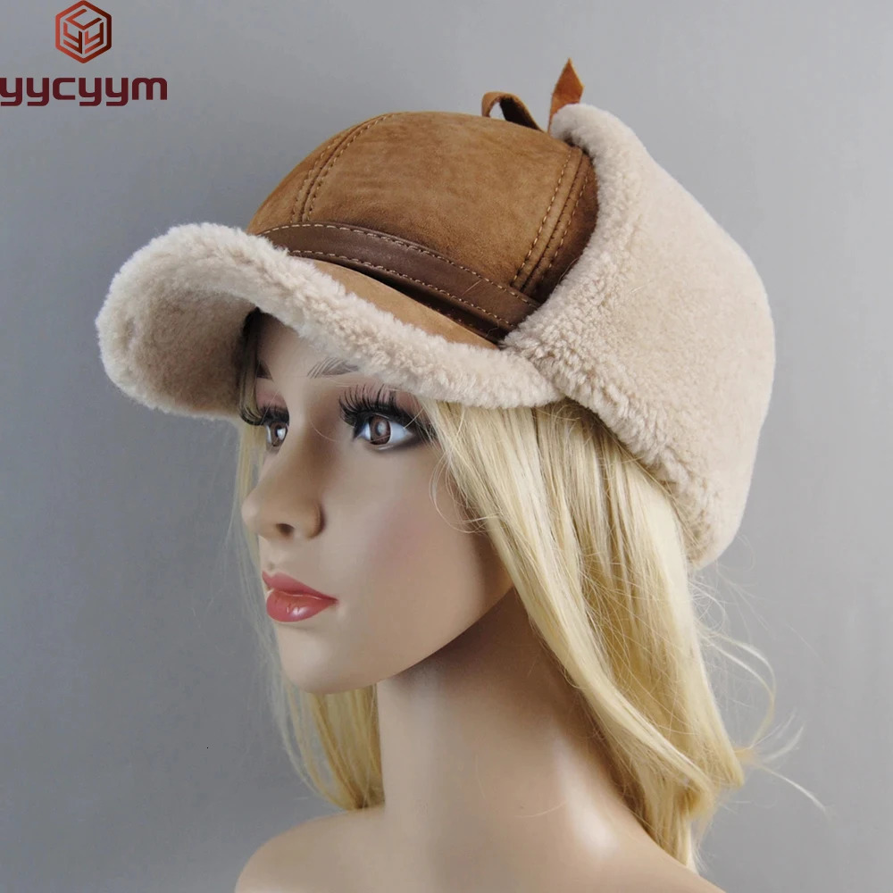 High quality winter leather hat mens fur cashmere warm thick earrings bomber hat mens baseball hat 241106