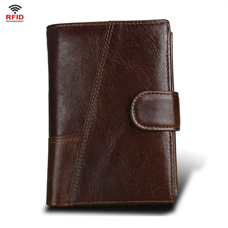 Men's Wallets Vintage 100% Genuine Leather Wallet RFID Blocking Vertical Business Card Holder Cowhide Purse Bag Wallet Man