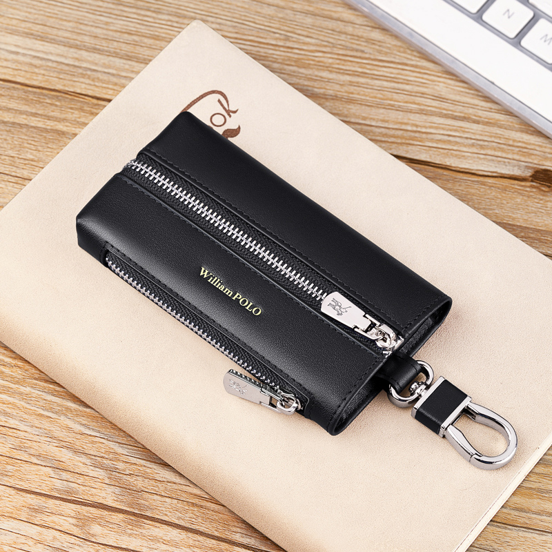 Popular cowhide car key package, leather zipper design, waist key holder, practical gift for men, durable key storage solution with premium cowhide ma