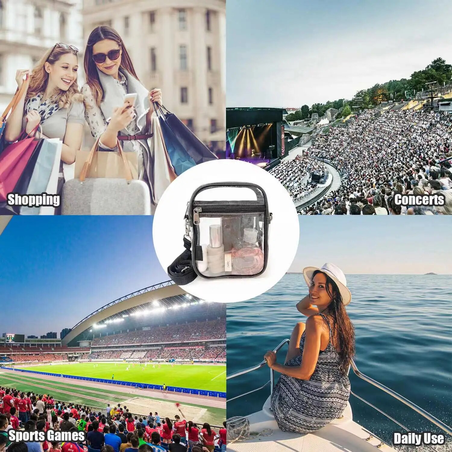 Clear Crossbody Bag, Stadium Approved Clear Bag For Concerts,Sporting Event For Women And Men Pvc Bag