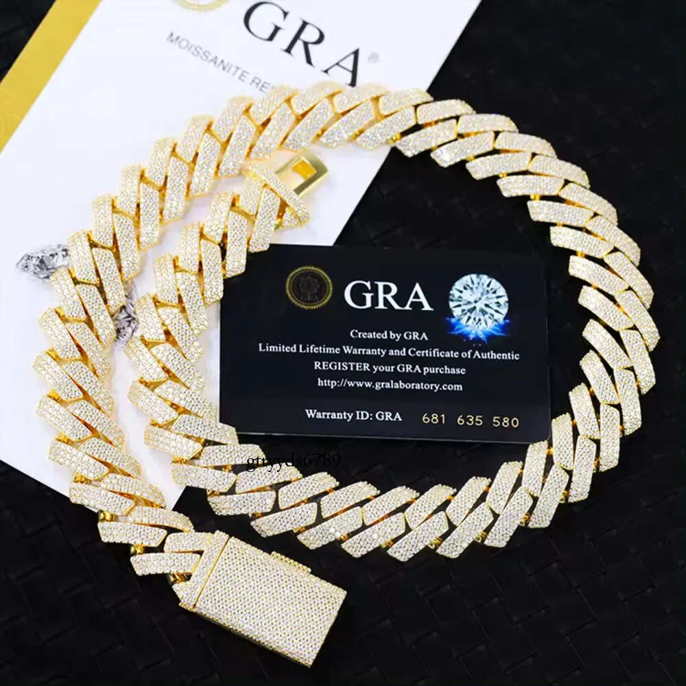 designer chain necklace hip hop jewelry 15mm wide 2rows k chains vvs moissanite white gold plated sterg sier cuban bracelets
