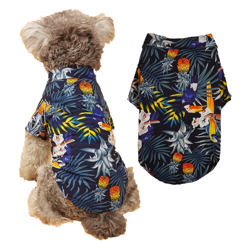 Hawaiian Dog Shirt Summer Breathable Pet Clothes Dog Sweatshirts Cool Coconut Tree Pineapple Beach Dog Shirts for Small Medium Large Dog Cat Cute Dog 