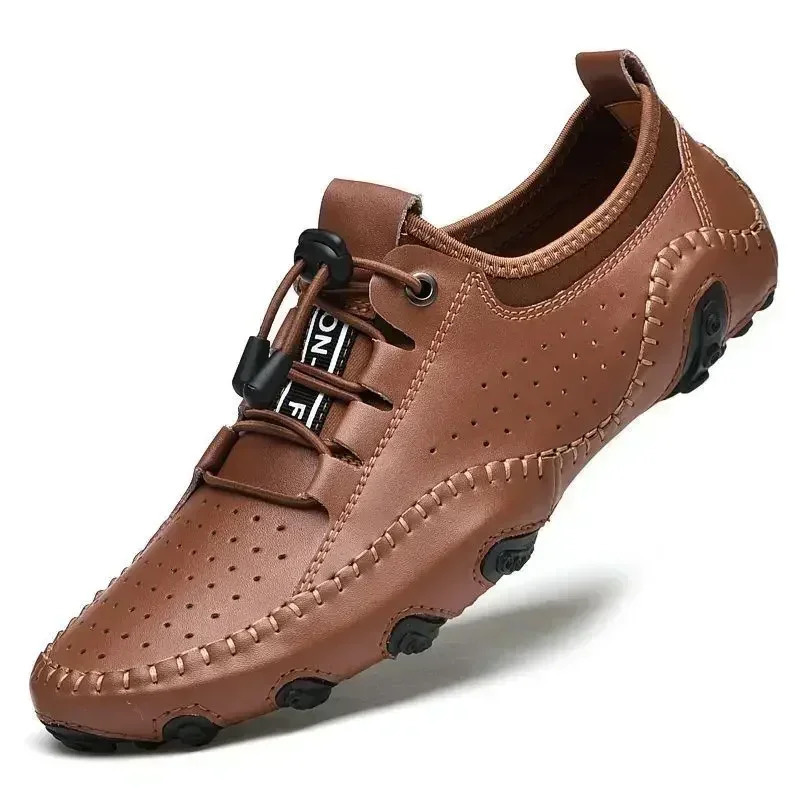 Vanmie Genuine Leather Men Casual Shoes Handmade Slip On Lazy Loafers Soft Hollow Out Loafers Breathable Male Driving Shoes 241106