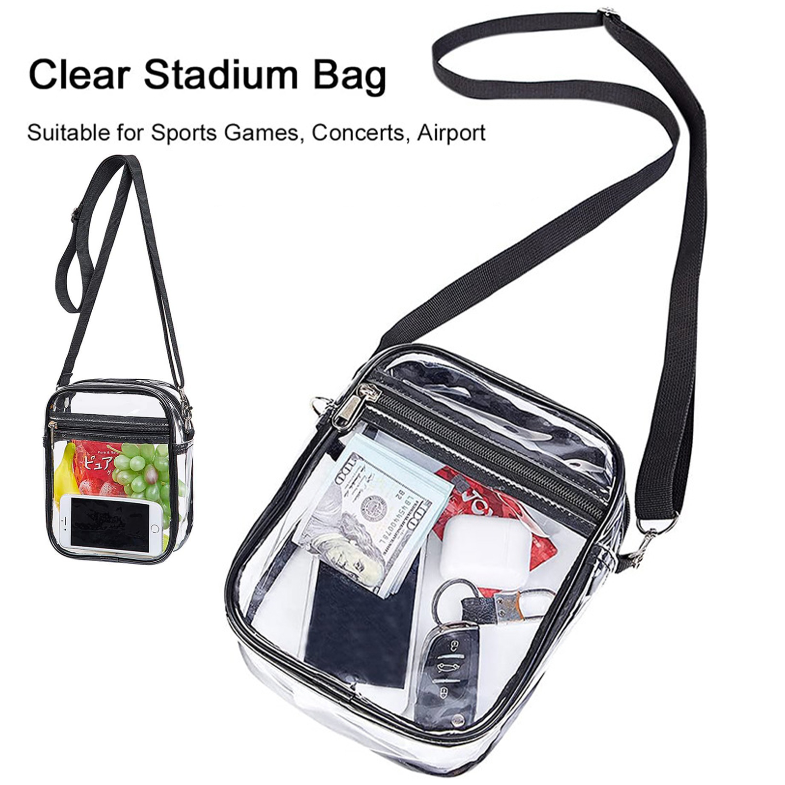 Women Transparent Clear Purse Crossbody Shoulder Bags With Removable Strap Stadium Approved Bags Zipper Closure