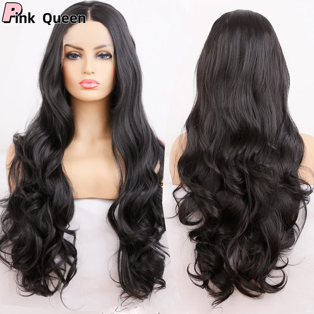 Fashion sales before lace wig black long curly hair high temperature chemical fiber daily wear wig party black cosplay synthetic wig synthetic blend w