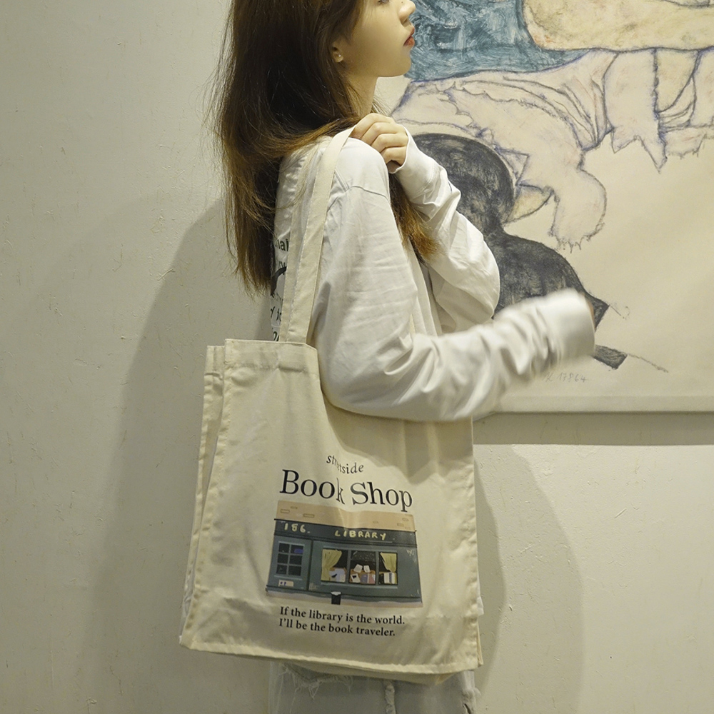 Women Canvas Shopping Bag Library Books Bag Ladies Cotton Cloth Shoulder Bags Eco Handbag Reusable Grocery Shopper Tote For Girl