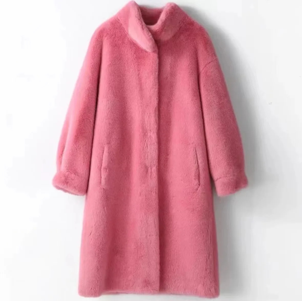 Stand collar faux mink coat womens winter plush jacket elegant fluffy jacket high-quality thick fur coat item 241107