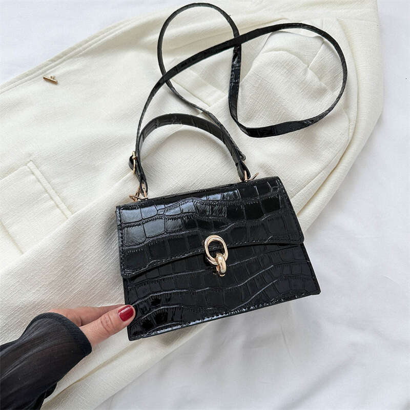 Solid color women's 2023 new crossbody casual hand-held small square temperament stylish single shoulder crocodile pattern bag