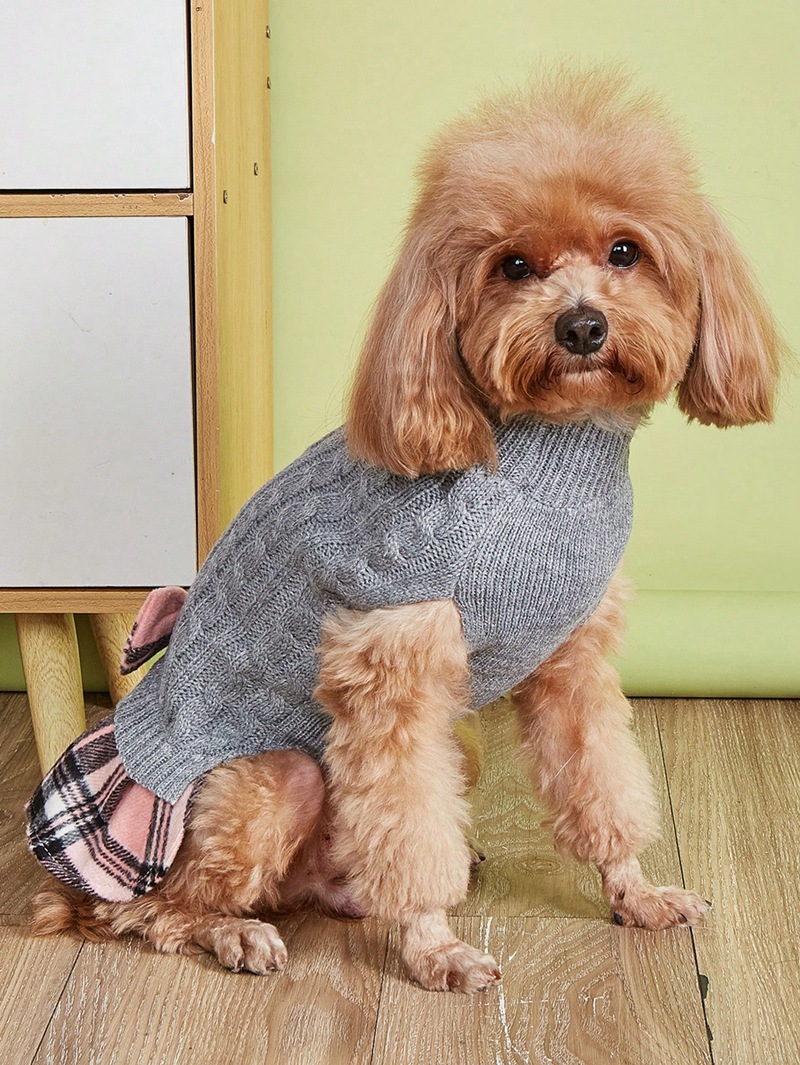 Sweaters Girl Pullover Comfy Small with Bowtie Buffalo Check Coats Dog Clothes Turtleneck Dress Knitwear Puppy Sweater Free shipping