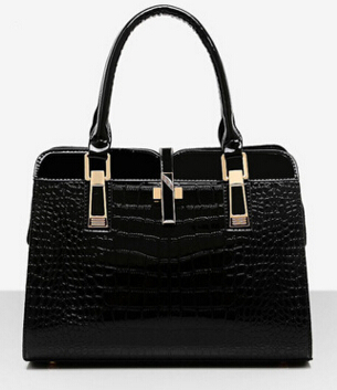 The new female bag OL commuter fashion crocodile pattern patent leather stereotypes handbags