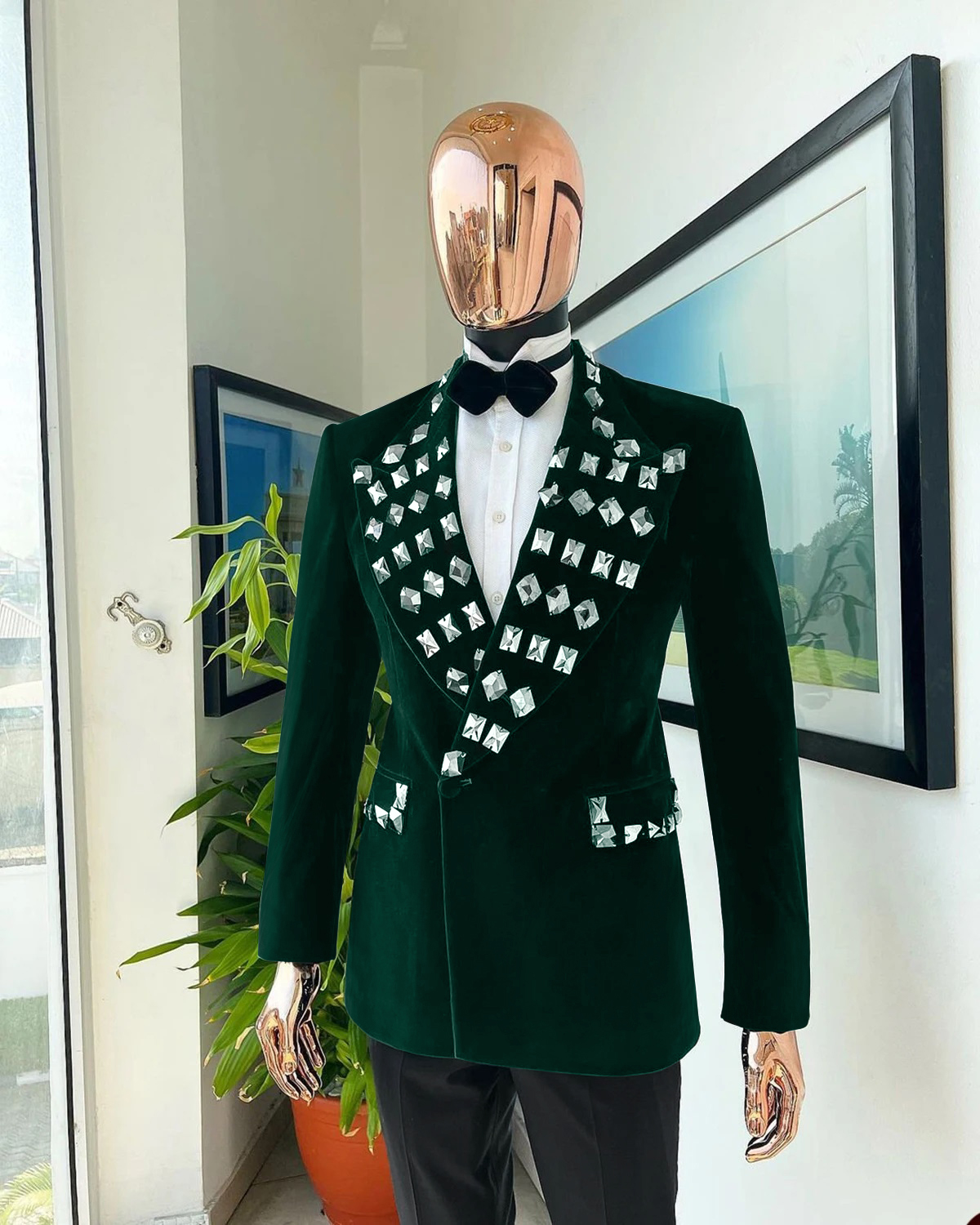 Sparkly Beaded Diamond Suits Men For Wedding Double Breasted Jacket Pants Suits 2 Pieces Groom Tuxedos Tailored Madse Male Clothing