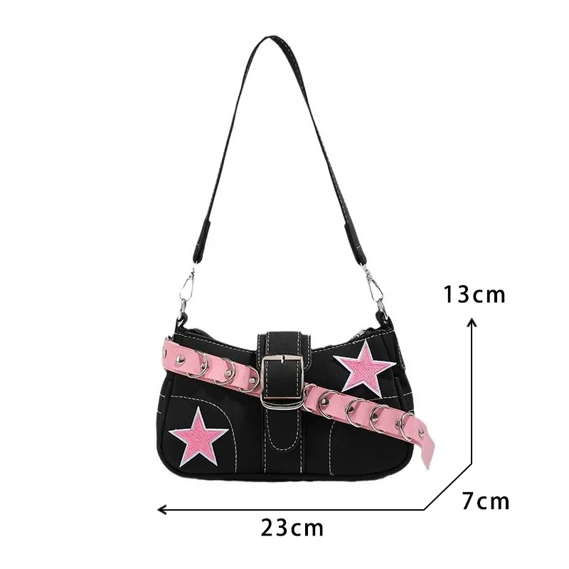 Star Pattern Y2K Hot Girl Chain Shoulder Bags for Women Black Pink Handbag Luxury Designer Grunge Bag Gothic Motor Style Sling